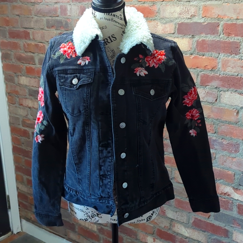 Lined embroidered denim jacket